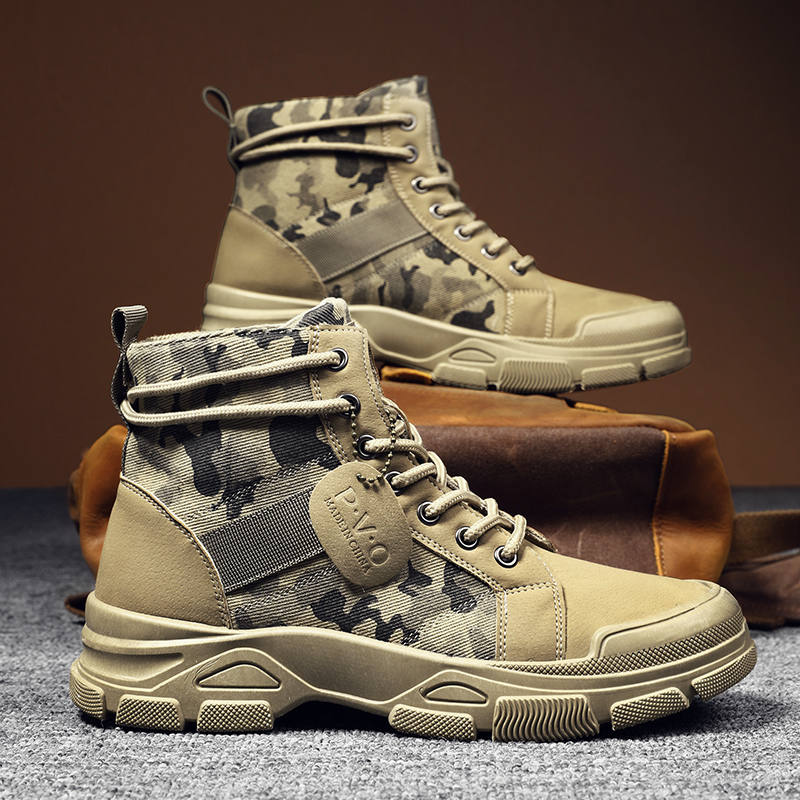 Guipure Lace Panel - High-Top Boots for Men Autumn Camouflage