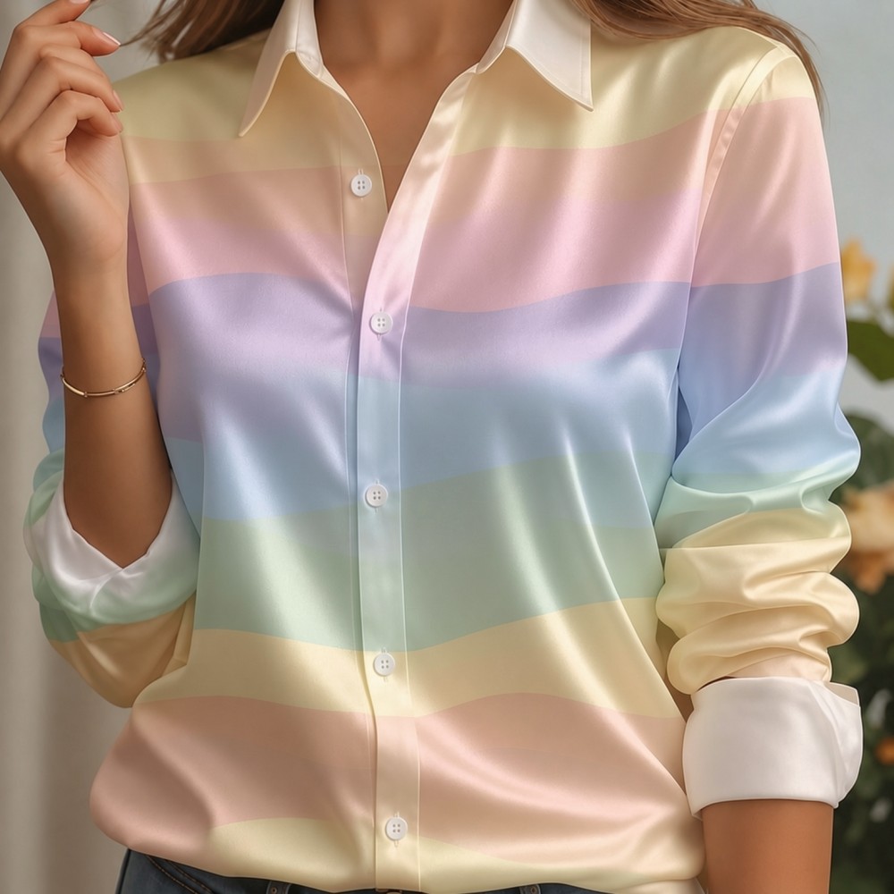 Women Satin Lapel Collar Shirt - đánh giá và giá Embellish Knit