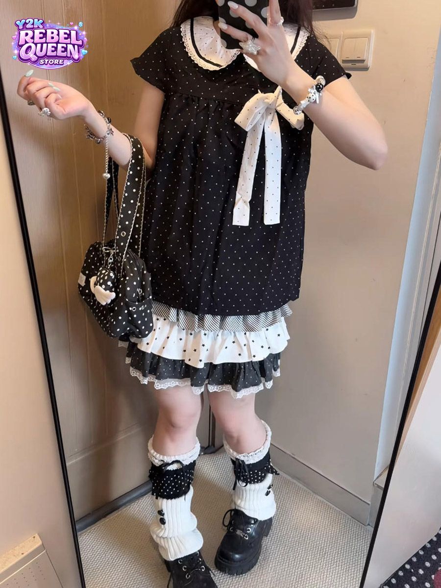 Y2K Kawaii Japanese Polka Dot  - đánh giá và giá Elastic Lace Trim
