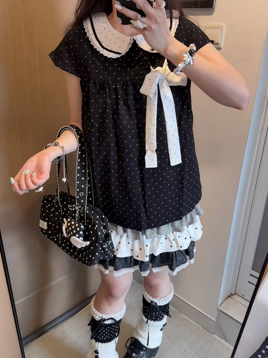 Y2K Kawaii Japanese Polka Dot  - đánh giá và giá Elastic Lace Trim