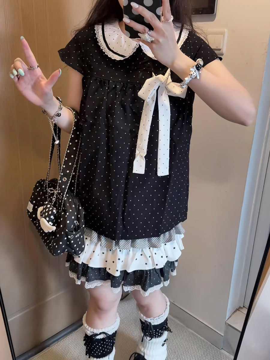Y2K Kawaii Japanese Polka Dot  - đánh giá và giá Elastic Lace Trim