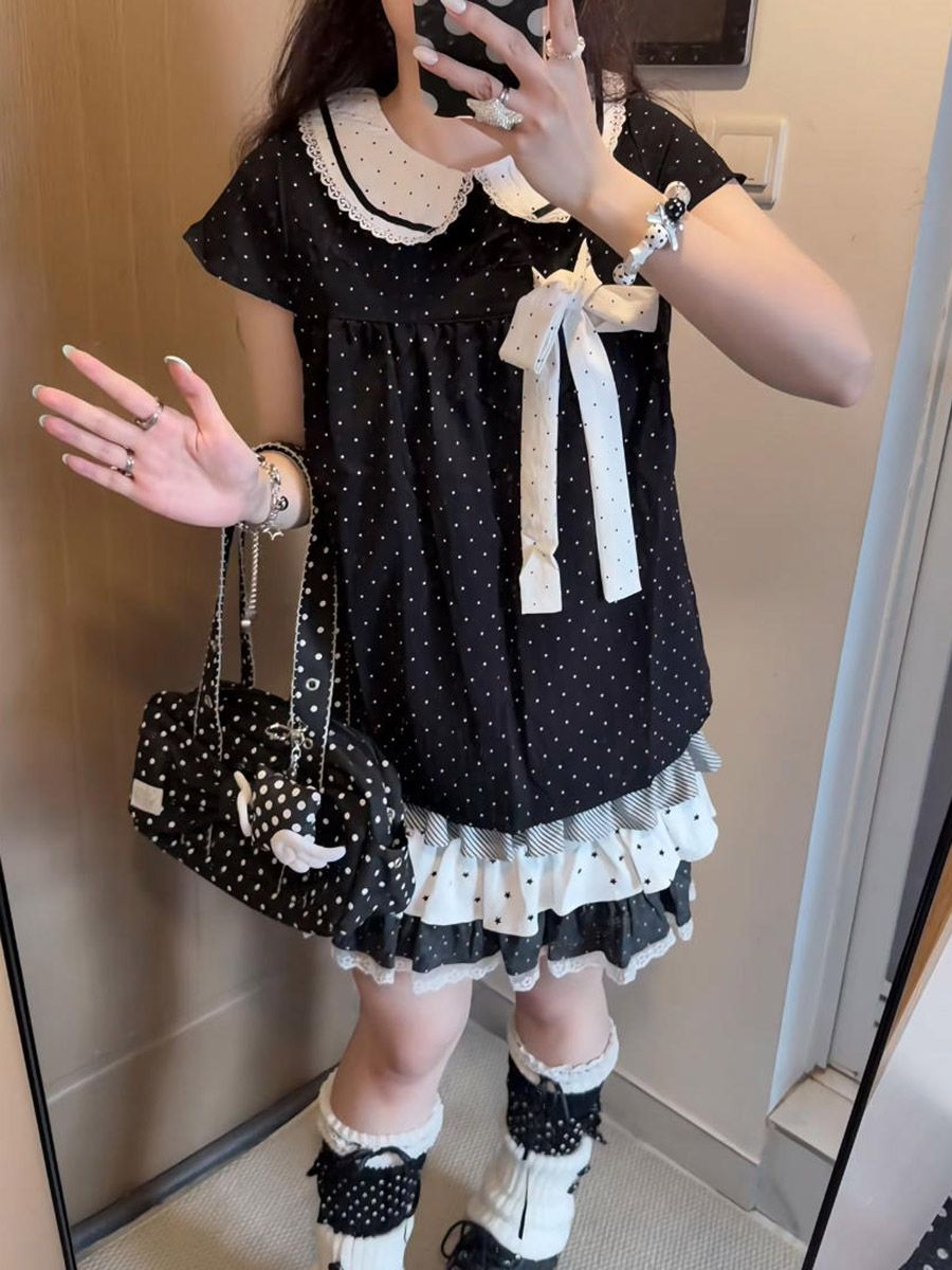 Y2K Kawaii Japanese Polka Dot  - đánh giá và giá Elastic Lace Trim